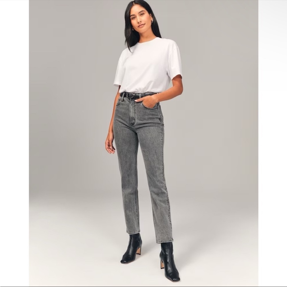 Abercrombie & Fitch The Ankle Straight Ultra High Rise Gray Curve Love Jeans